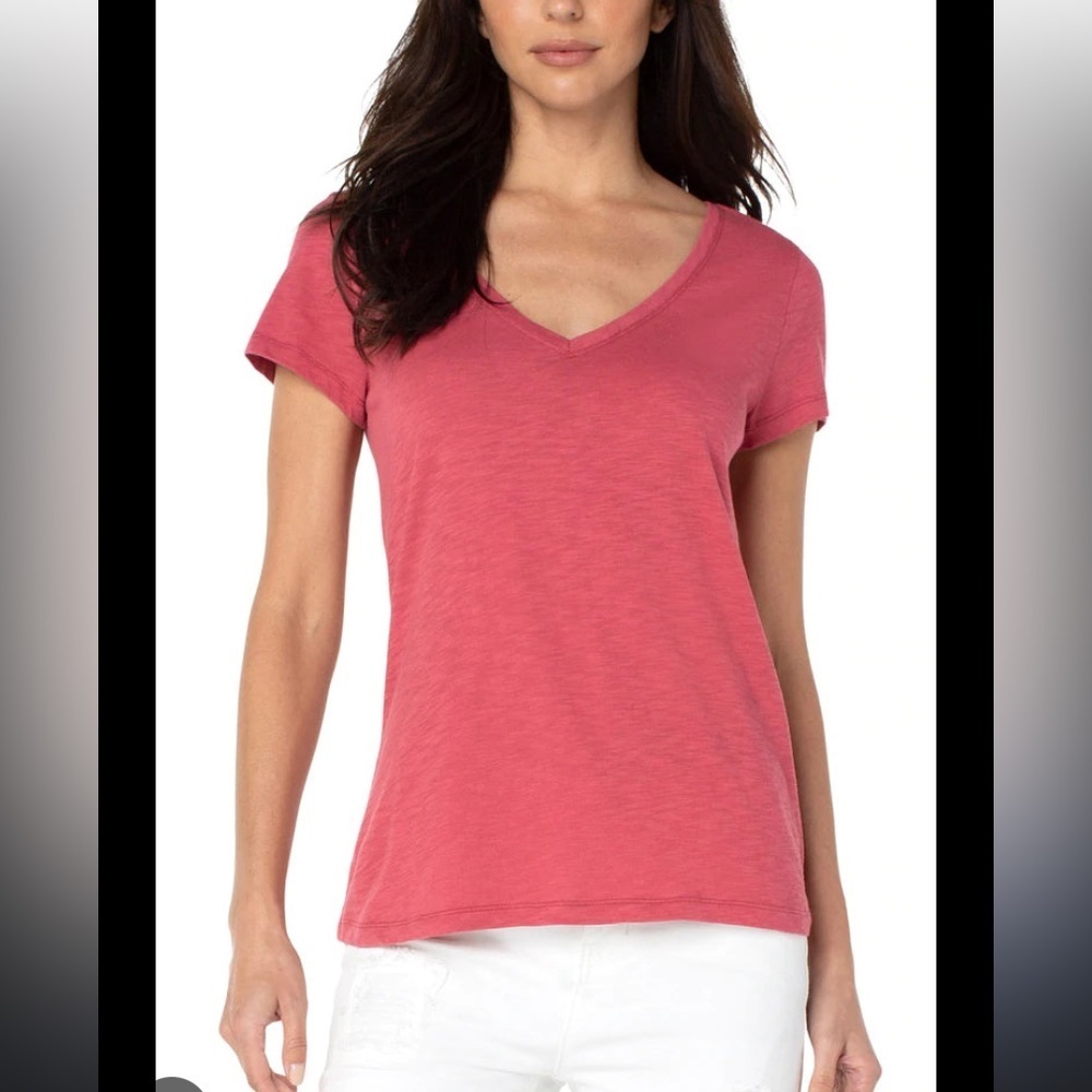 LIVERPOOL V NECK SLIM FIT SLUB KNIT TEE Shirt size XS pink